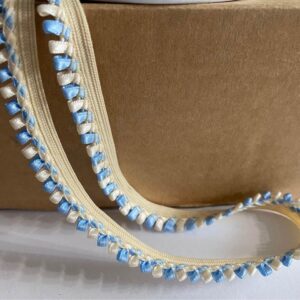 1/2” Vintage Beige & Blue Rick Rack Trim - Sold By The Yard