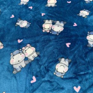 2pc Plush Fleece Hippo Navy Fabric