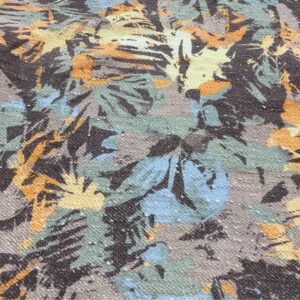 1.2 Yards Tan, Orange, and Blue Grunge Island Abstract Slubbed French Terry Fabric